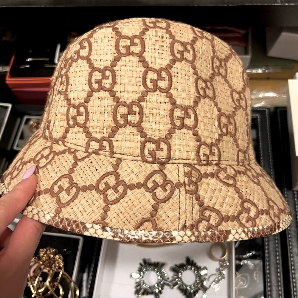 Authentic Gucci beige brown raffia snake trim hat - Picture 4 of 8
